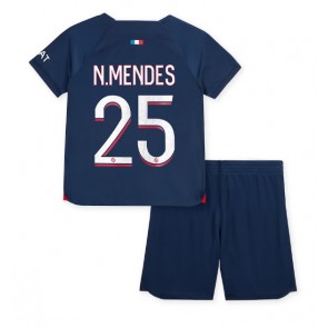Paris Saint-Germain Nuno Mendes #25 Dětské Domácí dres komplet 2023-24 Krátký Rukáv (+ trenýrky)